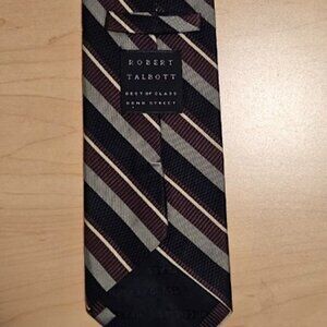 Robert Talbott BEST IN CLASS Bond St. Brown/Silver/White Silk/Cotton Repp Tie XL